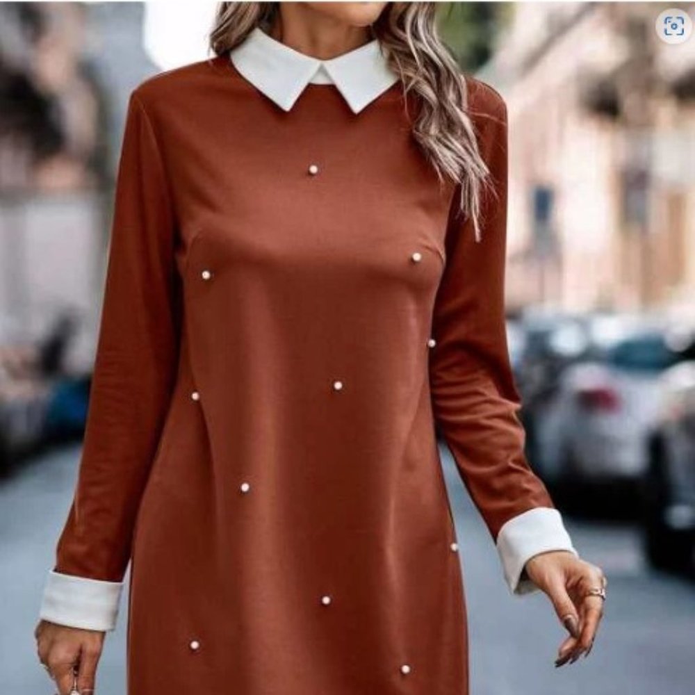 SHEIN Unity Contrast Collar Pearls Beaded Dress